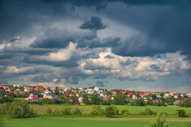 Typical ukrainian countryside landscape with dramatic clouds