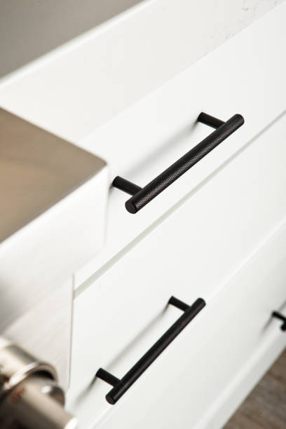 istock White cabinet drawers with black handles 1400043299
