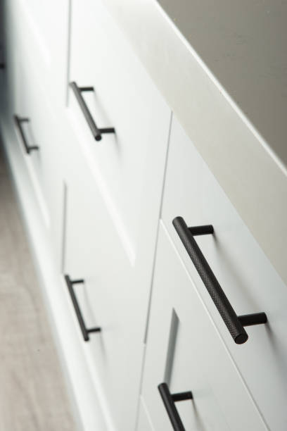 istock White cabinet drawers with black handles 1400043412