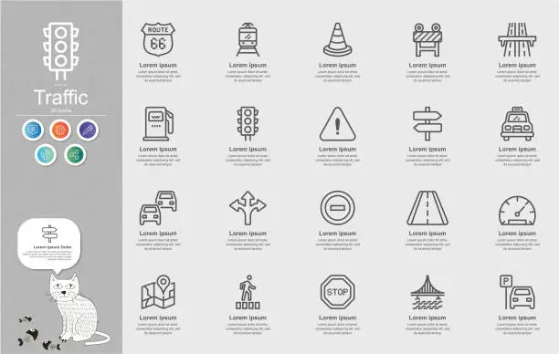 Vector illustration of Traffic Line Icons Content Infographic