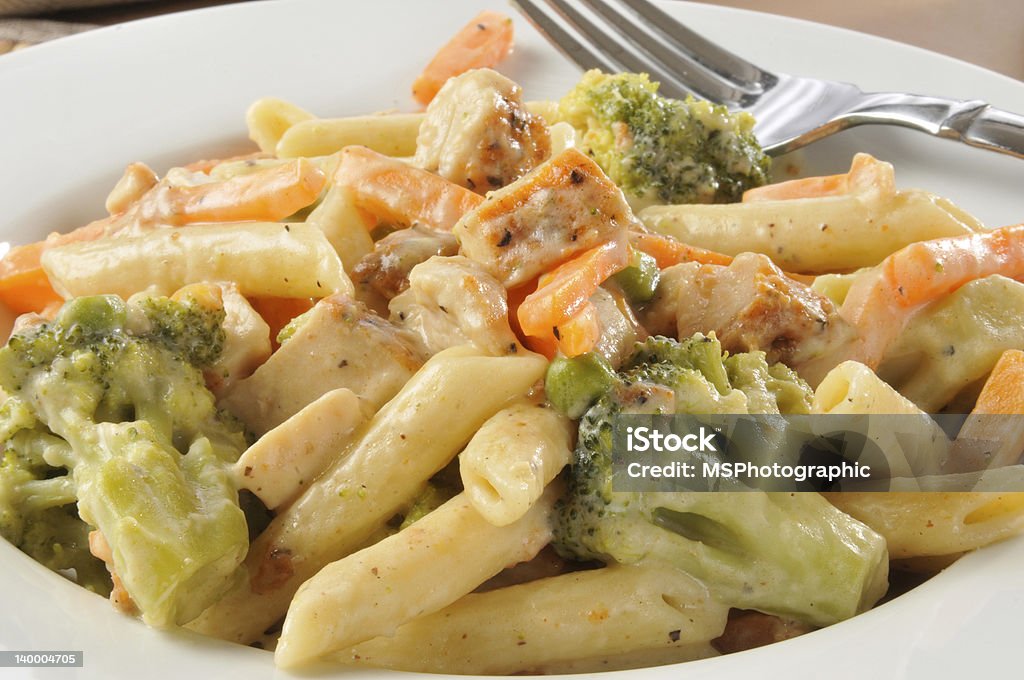 Bowl of chicken alfredo A bowl of chicken alfredo close up Broccoli Stock Photo