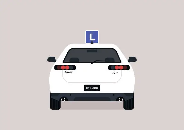 Vector illustration of A driving school car with a L letter on top, a learning process