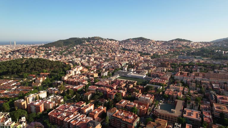 Aerial view of Barcelona Urban Skyline during a sunny day. Catalonia, Spain. El Carmel Hill