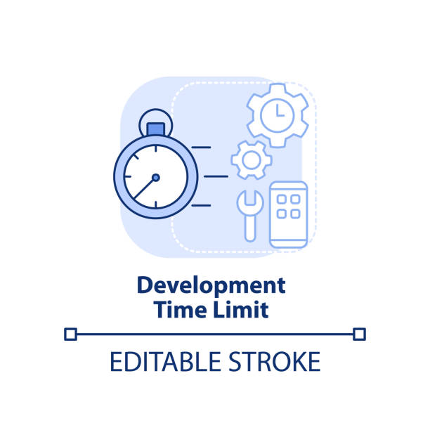 Development time limit light blue concept icon Development time limit light blue concept icon. Programing language choice criterion abstract idea thin line illustration. Isolated outline drawing. Editable stroke. Arial, Myriad Pro-Bold fonts used perimeter formula stock illustrations