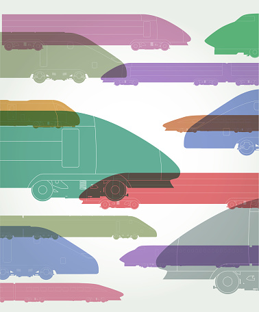 Colourful silhouettes of High Speed Trains. train, locomotive, high speed train, bullet train, HS2, transport,
