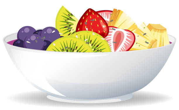 Fruit salad bowl on white background Fruit salad bowl on white background illustration strawberry salad stock illustrations