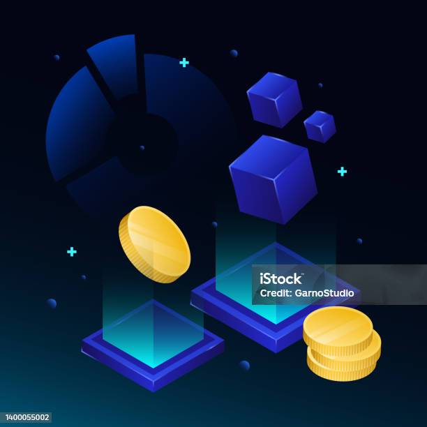 Gradient Background Blockchain Abstract Blockchain Illustration Coins Cubes Graphs On The Gradient ...