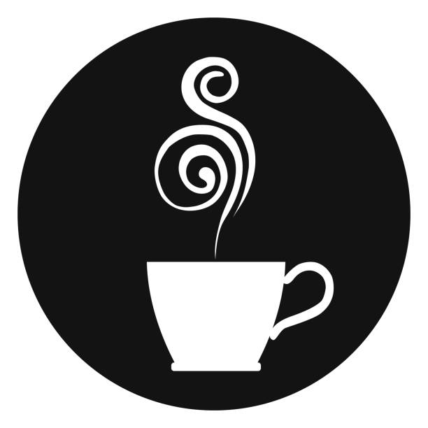 ikona filiżanki kawy.  aromatyczna ikona filiżanki kawy na czarnym tle. ilustracja wektorowa. wektor. - coffee aromatherapy black black coffee stock illustrations