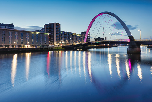 Glasgow at night with river - Squinty Bridge, UK