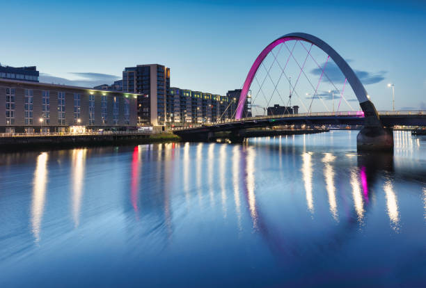 Glasgow at night with river - Squinty Bridge, UK stock photo