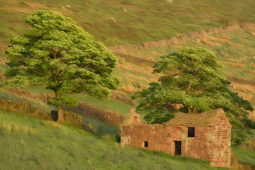 Digital poster painting of Roach End at The Roaches, Staffordshire in the Peak District National Park, UK.