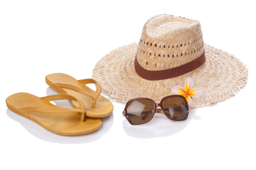 summer accessories on white with clipping paths
