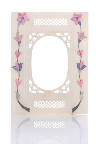 carving marble picture frame in india style on white with clipping paths