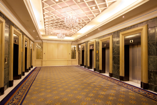 luxury elevator lobby in headquarter building