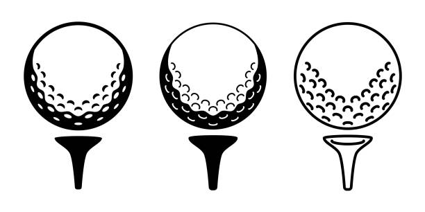 Golf ball on tee. Fashionable vector icon illustration black and white material Golf ball on tee. Fashionable vector icon illustration black and white material par stock illustrations