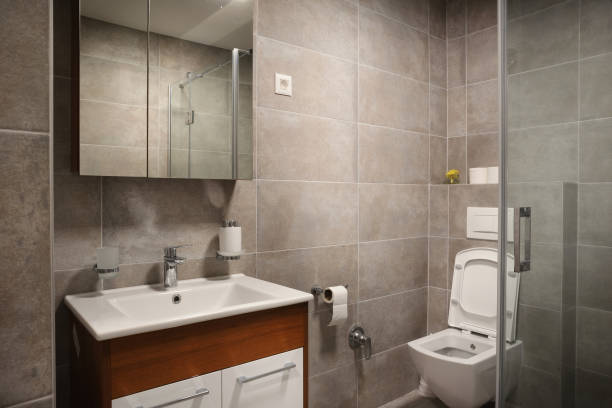 New and Modern Small Bathroom stock photo