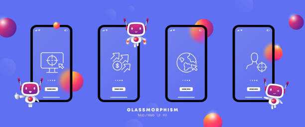 ikona zestawu grup docelowych odbiorców. cel, reklama, wzrost, analityka, strzałka, kliknięcie, sklep. koncepcja reklamy kontekstowej. glassmorfizm. ekran aplikacji interfejsu użytkownika telefonu. wektorowa ikona linii dla firm i reklam - loyalty customer marketing three dimensional shape stock illustrations