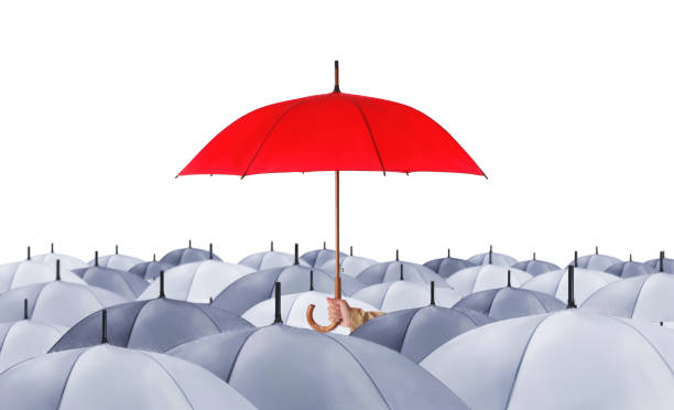 istock Person holding umbrella over other on white background 1400065008