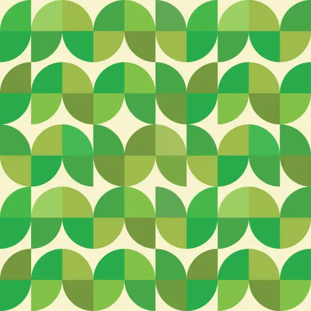 Vector illustration of Mid century modern seamless pattern with green geometric floral shapes