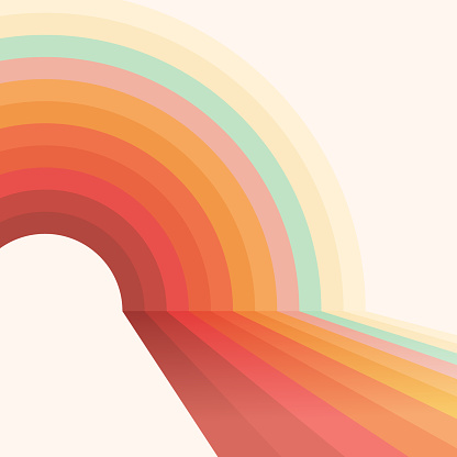 Rainbow in retro colors as an abstract background. Design element with dynamic perspective view.