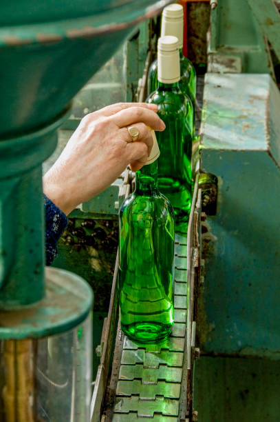 istock Bottling and seaaling conveyor line at winery. 1400070729