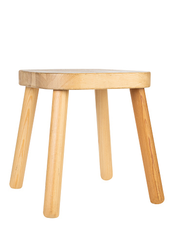 Wooden stool isolated on white background.