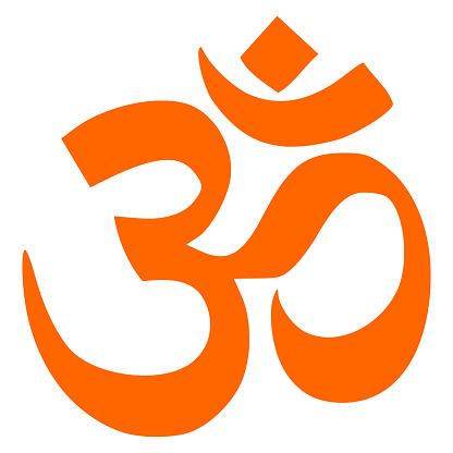 Editable high quality illustration of the buddhist Om symbol in orange isolated on white.