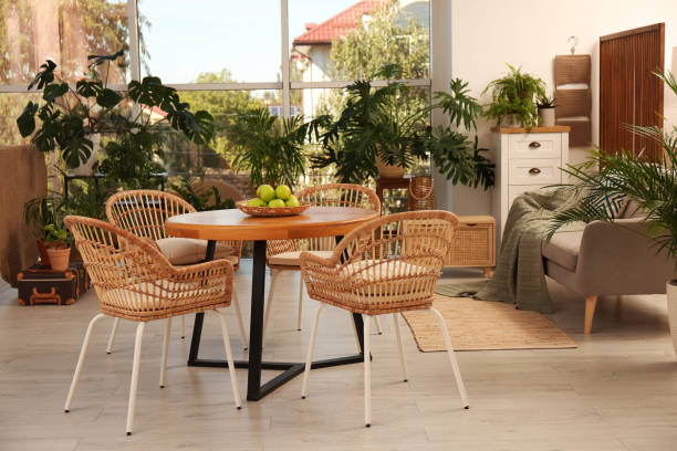 istock Stylish living room with beautiful plants. Interior design 1400072180