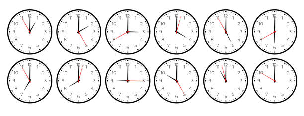 stunden auf zifferblatt. analoge kreisuhr mit zahlen und zeigern. vektorsatz - clock number 7 clock face watch stock-grafiken, -clipart, -cartoons und -symbole