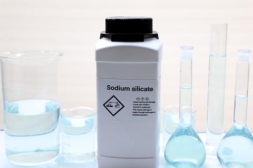 sodium silicate in bottle, chemical in the laboratory and industry
