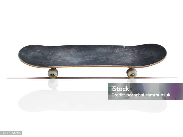 Skateboard On A White Background Stock Photo - Download Image Now - Skateboard, Skateboarding, Angle