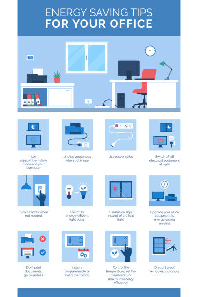 energiespartipps für ihr büro - efficiency finance computer icon symbol stock-grafiken, -clipart, -cartoons und -symbole