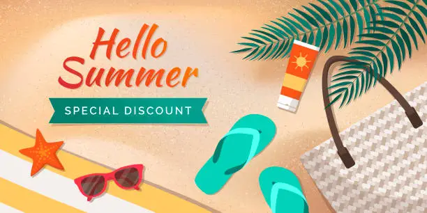 Vector illustration of Hello summer beach banner