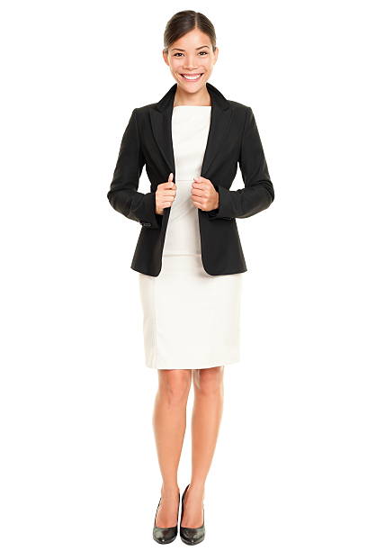 asiatischer professionelle geschäftsfrau - businesswoman skirt isolated standing stock-fotos und bilder