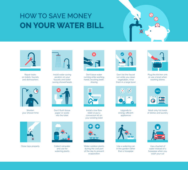 수도 요금에 돈을 저축하는 방법 - efficiency finance computer icon symbol stock illustrations