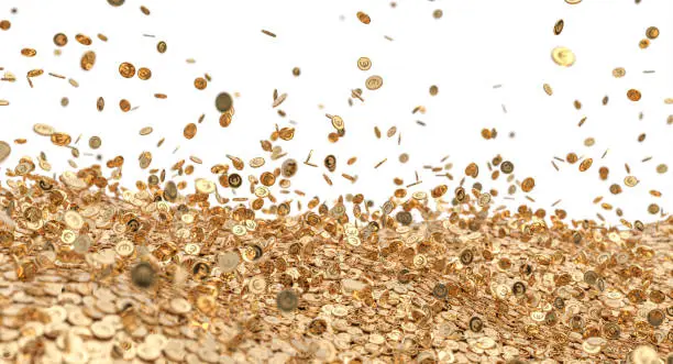 rain of gold euro coins on a white background. 3d render