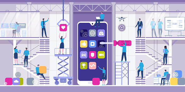 App Developer Image Mobile App Development Concept With Characters Developers Building ...