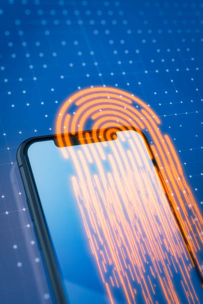 digitalização de impressões digitais no celular com processo de verificação - fingerprint security system technology forensic science - fotografias e filmes do acervo
