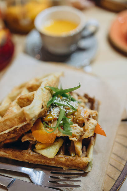 istock Belgian waffles with meat and vegetable filling 1400077335
