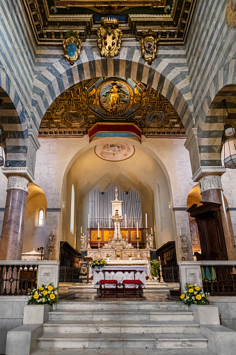 Naples, Campania, Italy - January 26, 2021: Interior of the sixteenth-century church of Santa Maria del Parto