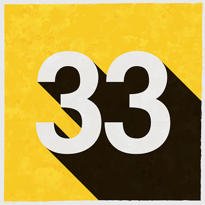 33 Number Thirtythree Icon With Long Shadow On Textured Yellow 33 Number Thirtythree Icon With Long Shadow On Textured Yellow