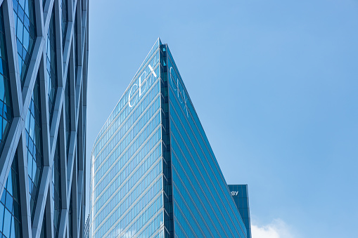 Tour CBX tower in La Defense business district in Paris, France
