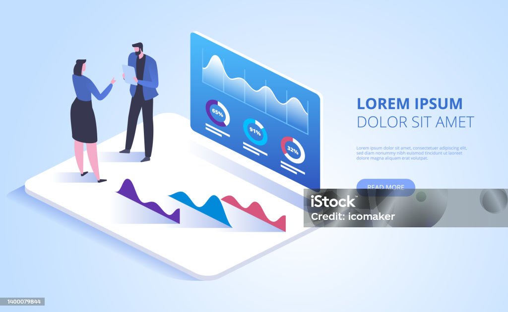 Staticice Statistical Analysis Landing Page Vector Template Stock Illustration ...