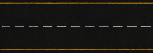 panoramic asphalt road with white and yellow marking stripes