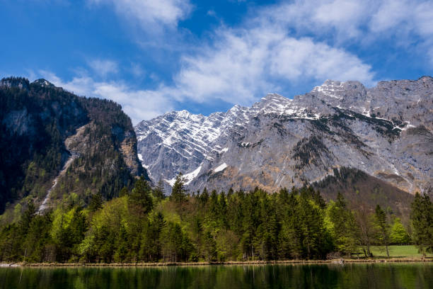 istock View from the water on mountains with snow and on trees 1400087564