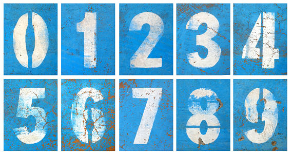 Numbers series painted on a grunge blue wall