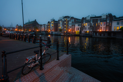 Scenic view of Leiden at night, the Netherlands