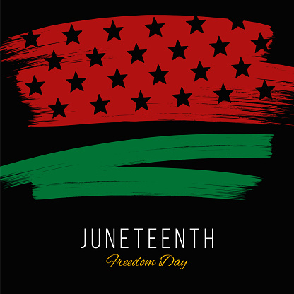 Juneteenth Independence Day Design with American flag. For advertising, poster, banners, leaflets, card, flyers and background. African-American history and heritage. Freedom or Liberation day. Card, banner, poster, background design. Vector illustration. Stock illustration