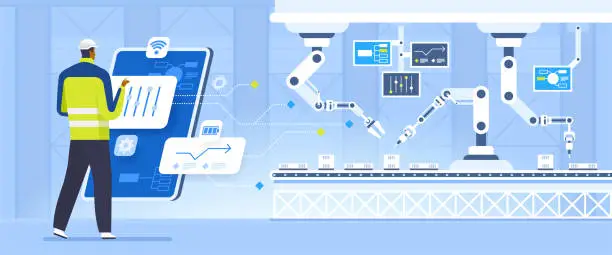 Vector illustration of Production control flat vector illustration