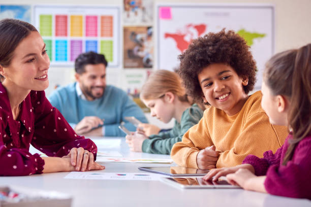istock Group Of Multi-Cultural Students With Teachers In Classroom Using Digital Tablet In Lesson 1400093128